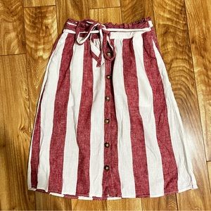 A.N.A A New Approach Linen Blend Striped Midi Skirt Ivory Red Size S Paperback